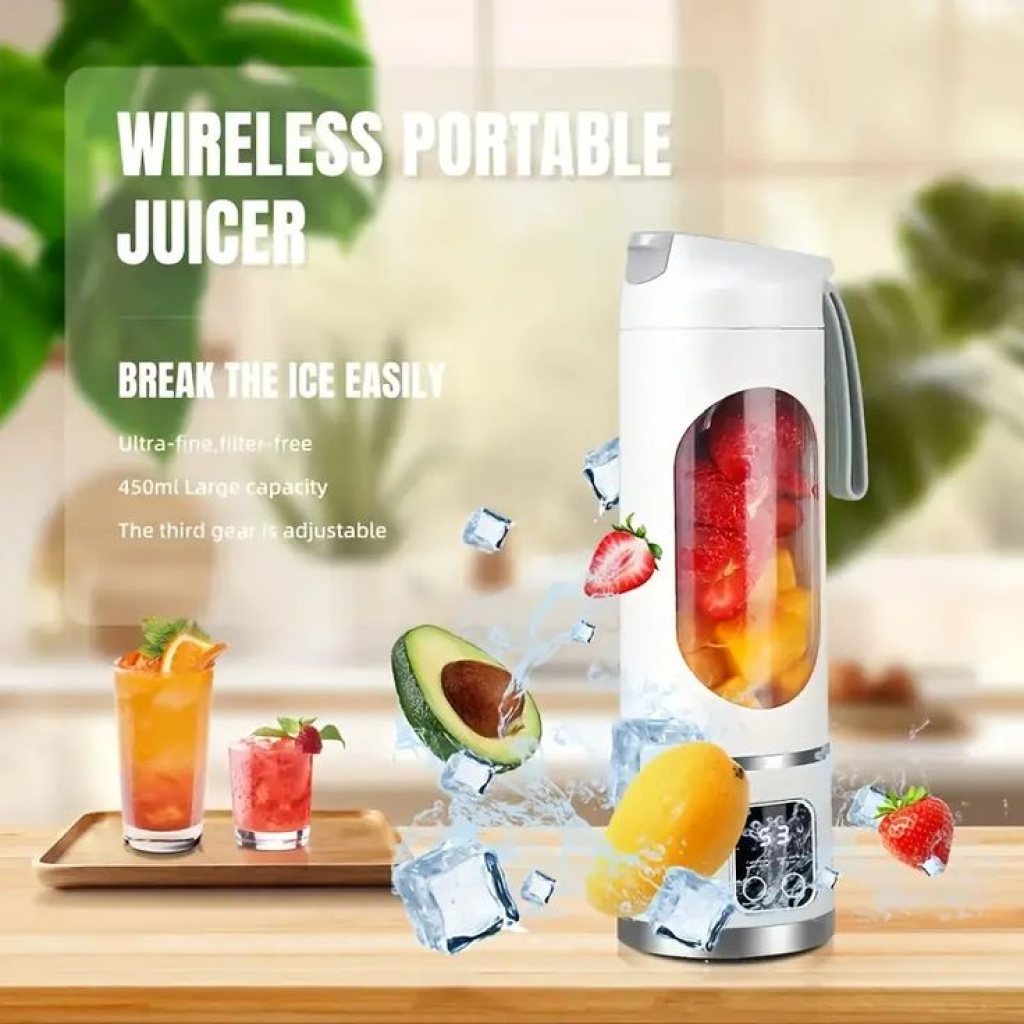 10-Blade Wireless Portable Juicer Cup – 450ml with Digital Display
