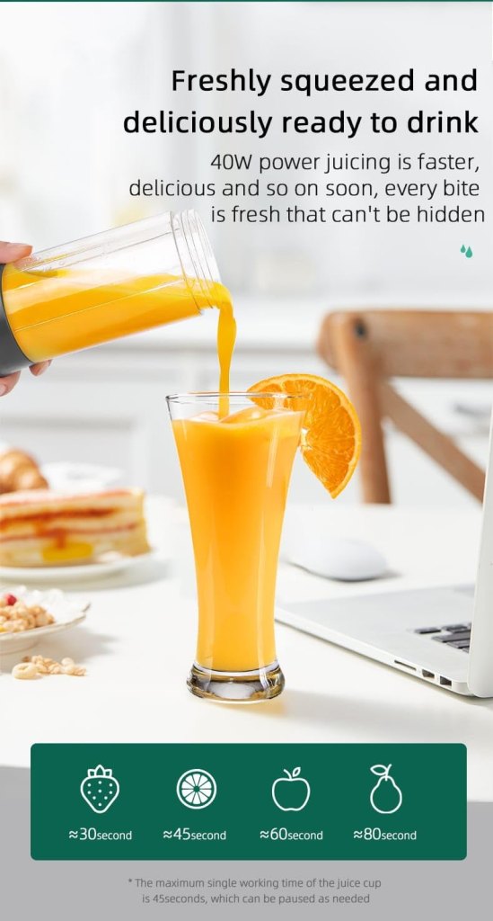 10-Blade Wireless Portable Juicer Cup – 450ml with Digital Display