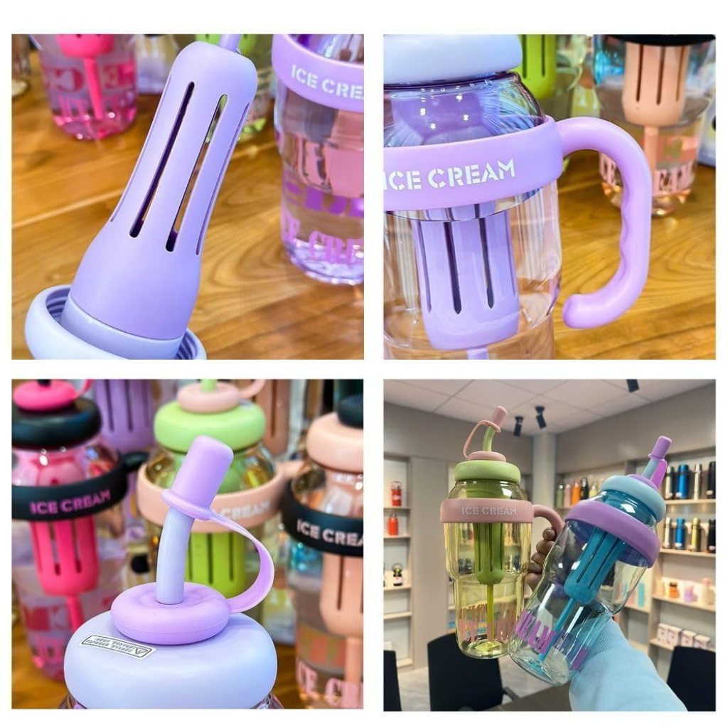 1300ml Ice Cream Water Tumbler – BPA-Free Bottle with Straw & Handle
