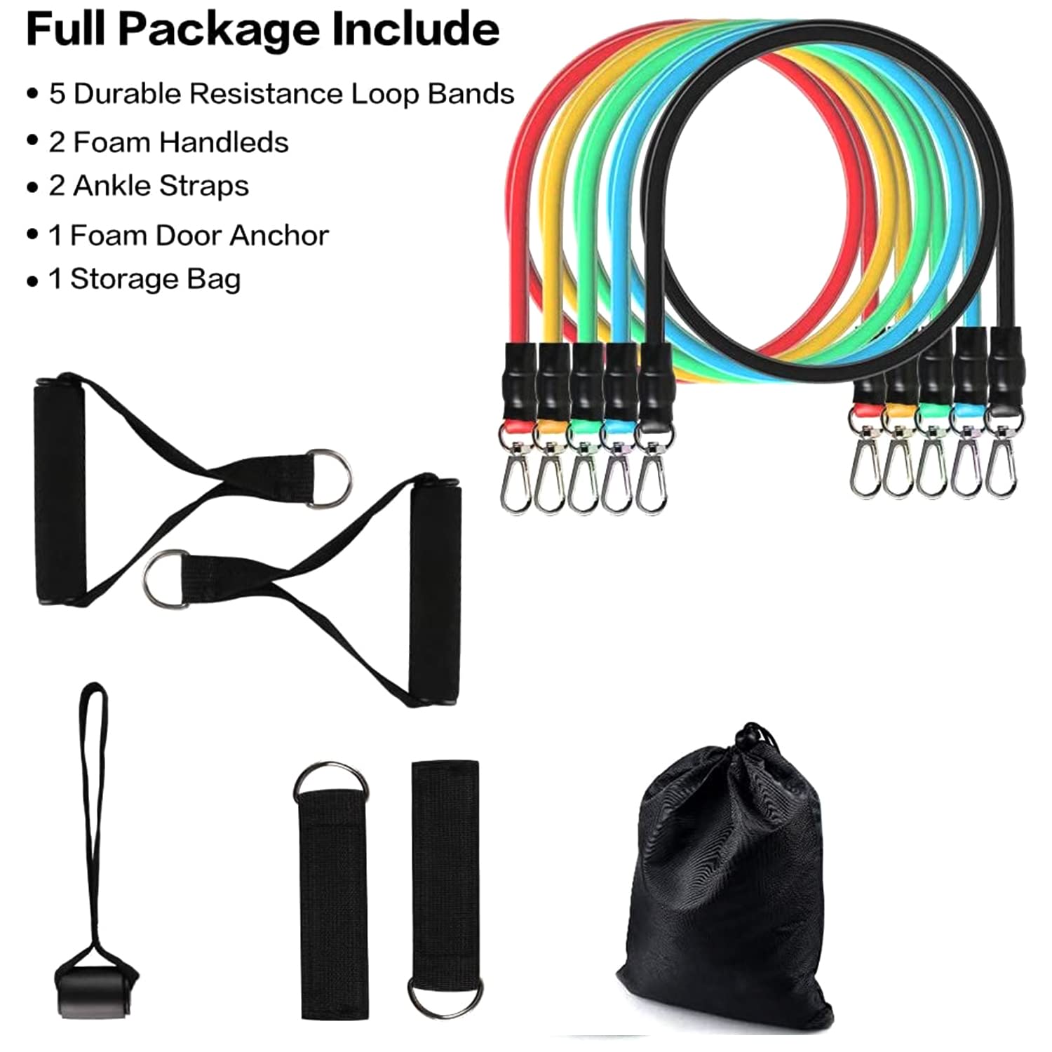 Premium 11-Piece Stackable Resistance Bands Set (110 lbs).