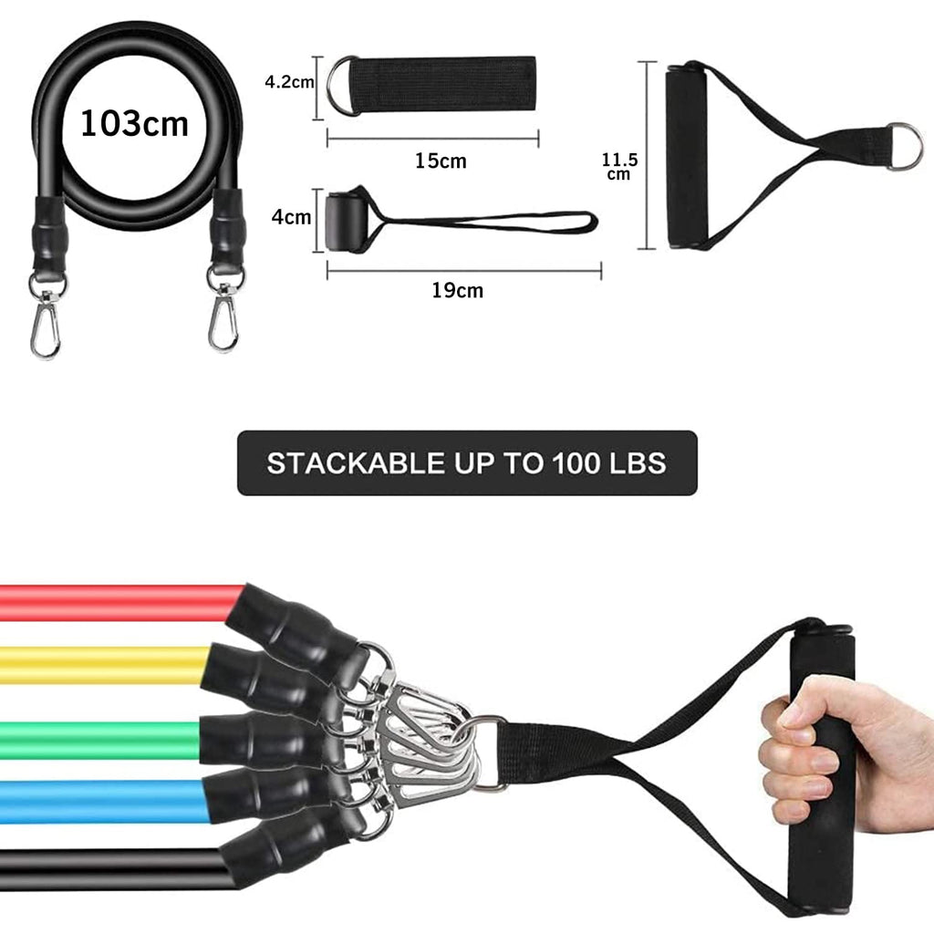 Premium 11-Piece Stackable Resistance Bands Set (110 lbs).