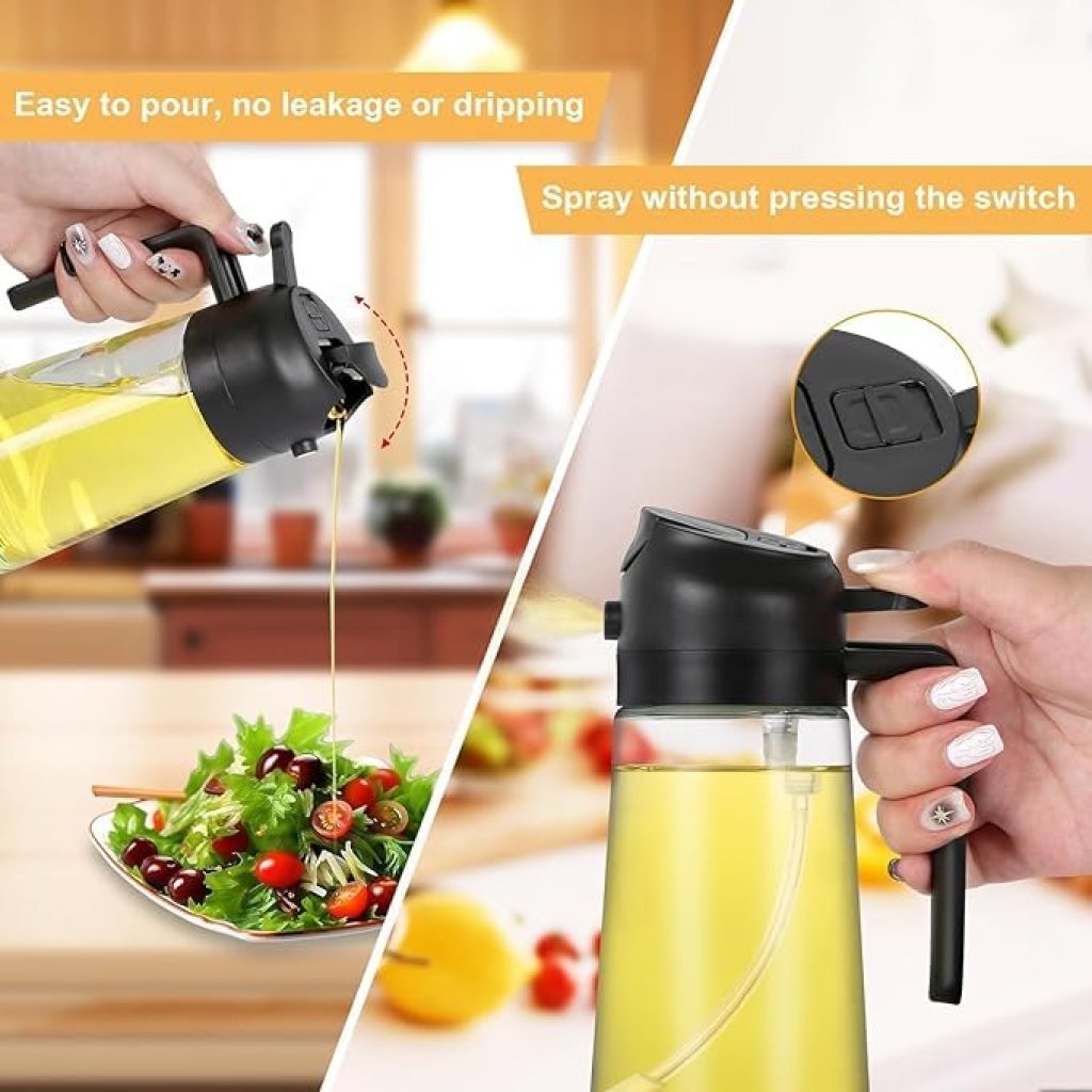 2-in-1 Oil Spray Bottle – Glass Oil Dispenser with Sprayer & Pourer