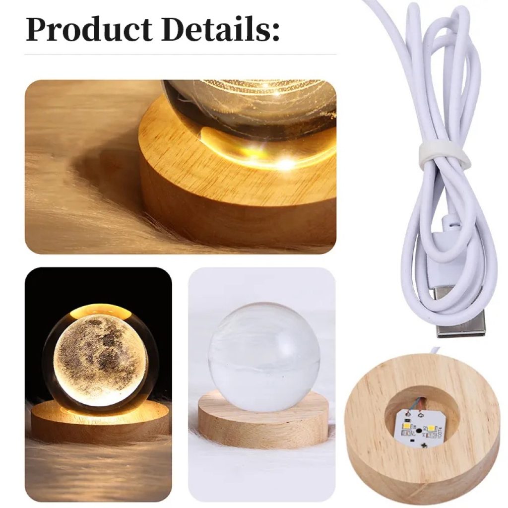 3D Crystal Ball Night Lamp – Galaxy Moon Planet LED Decor Light