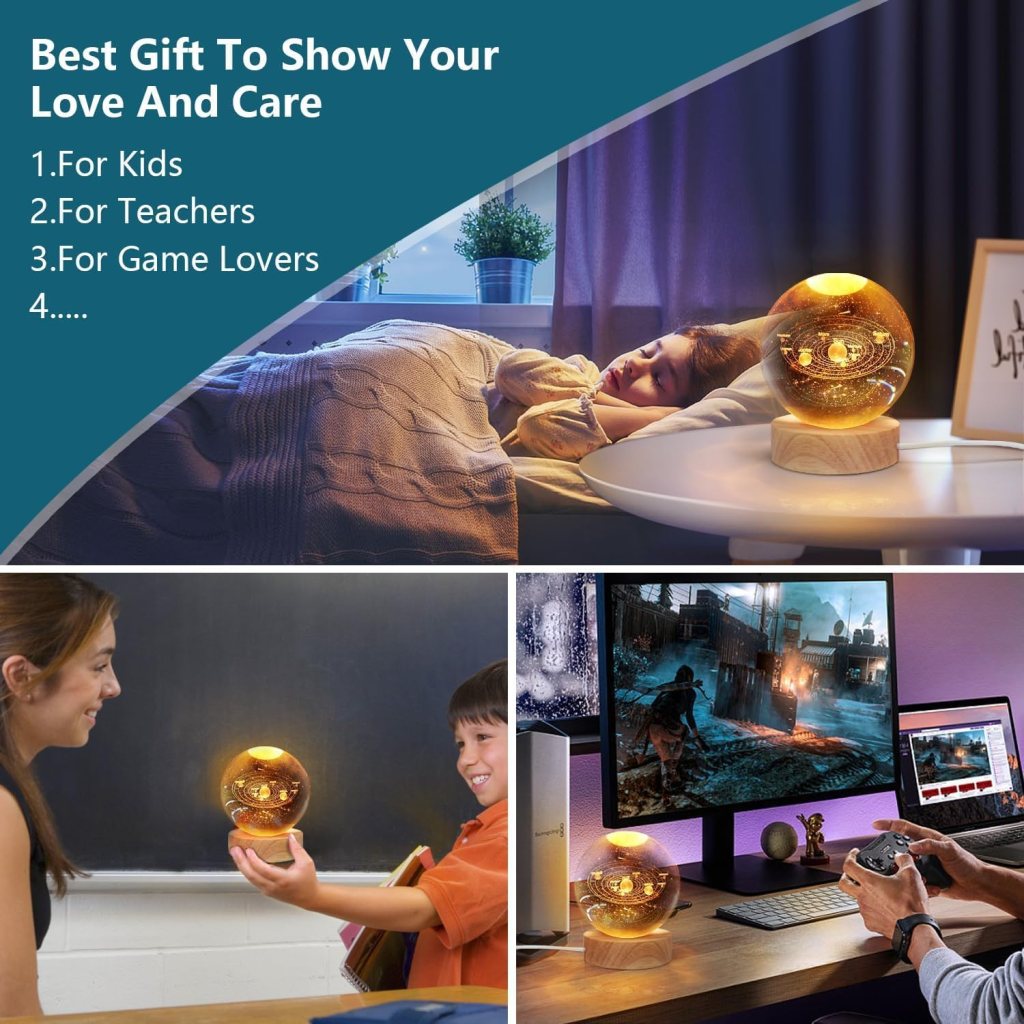 3D Crystal Ball Night Lamp – Galaxy Moon Planet LED Decor Light