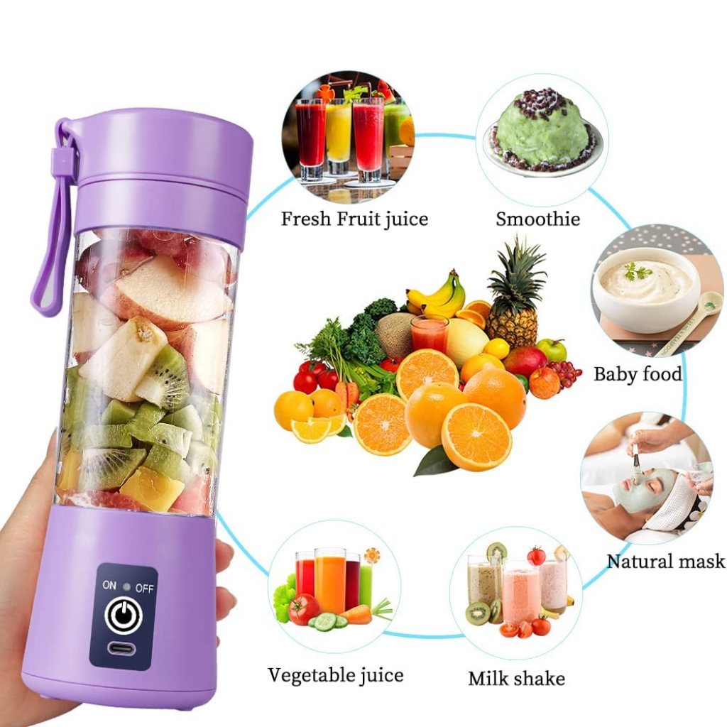 6-Blade 3D Portable Juicer Machine – 380ml USB Rechargeable Blender