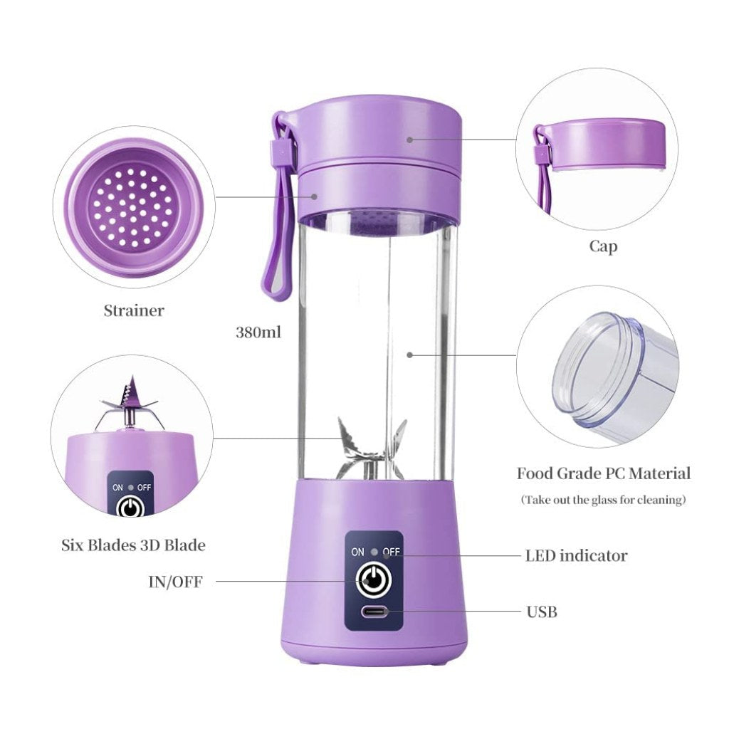 6-Blade 3D Portable Juicer Machine – 380ml USB Rechargeable Blender