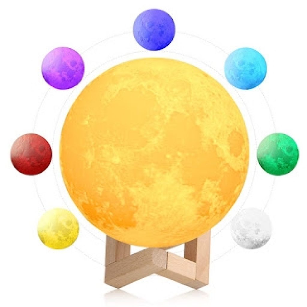 7-Colour 3D Moon Night Lamp – Touch Control LED Moon Light with Wooden Stand
