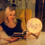 7-Colour 3D Moon Night Lamp – Touch Control LED Moon Light with Wooden Stand
