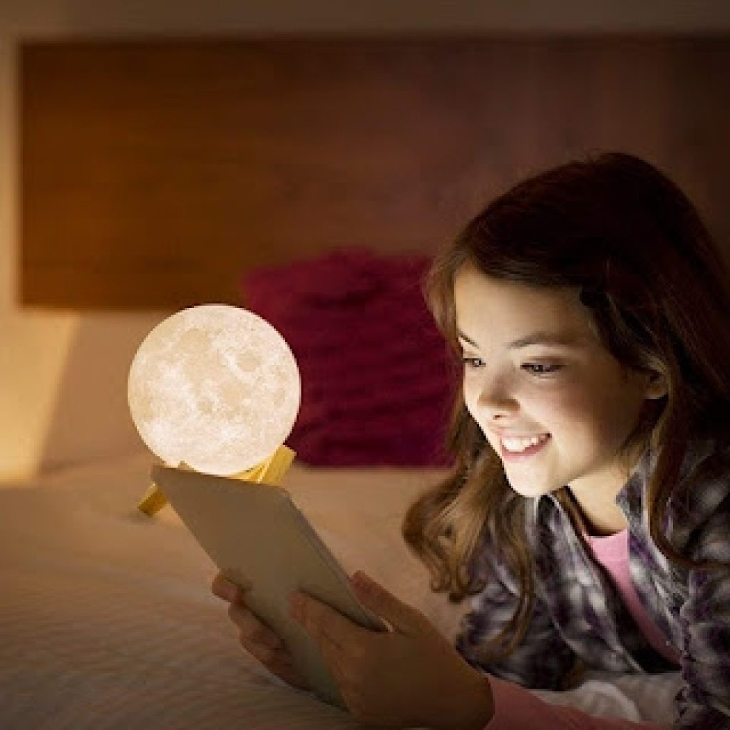 7-Colour 3D Moon Night Lamp – Touch Control LED Moon Light with Wooden Stand
