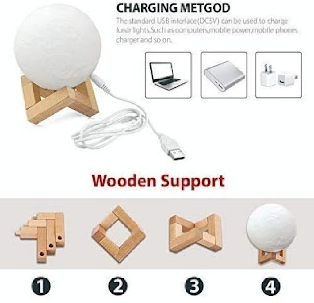 7-Colour 3D Moon Night Lamp – Touch Control LED Moon Light with Wooden Stand