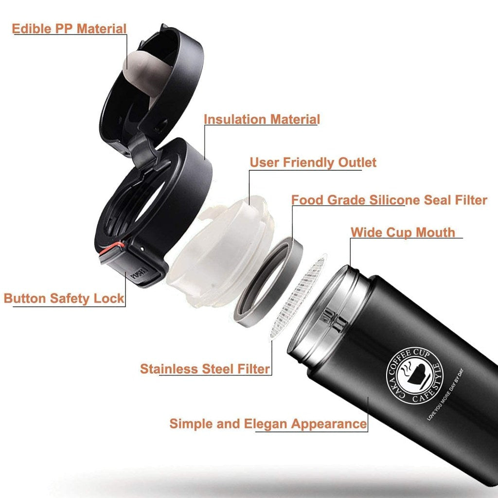 300ml Stainless Steel Coffee Mug Thermos – Hot & Cold Travel Flask with Sipper Lid