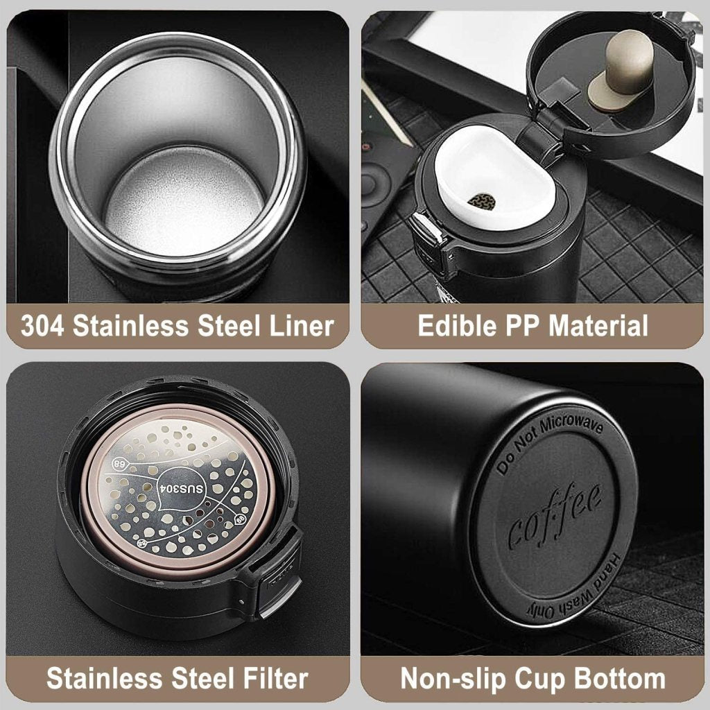 300ml Stainless Steel Coffee Mug Thermos – Hot & Cold Travel Flask with Sipper Lid