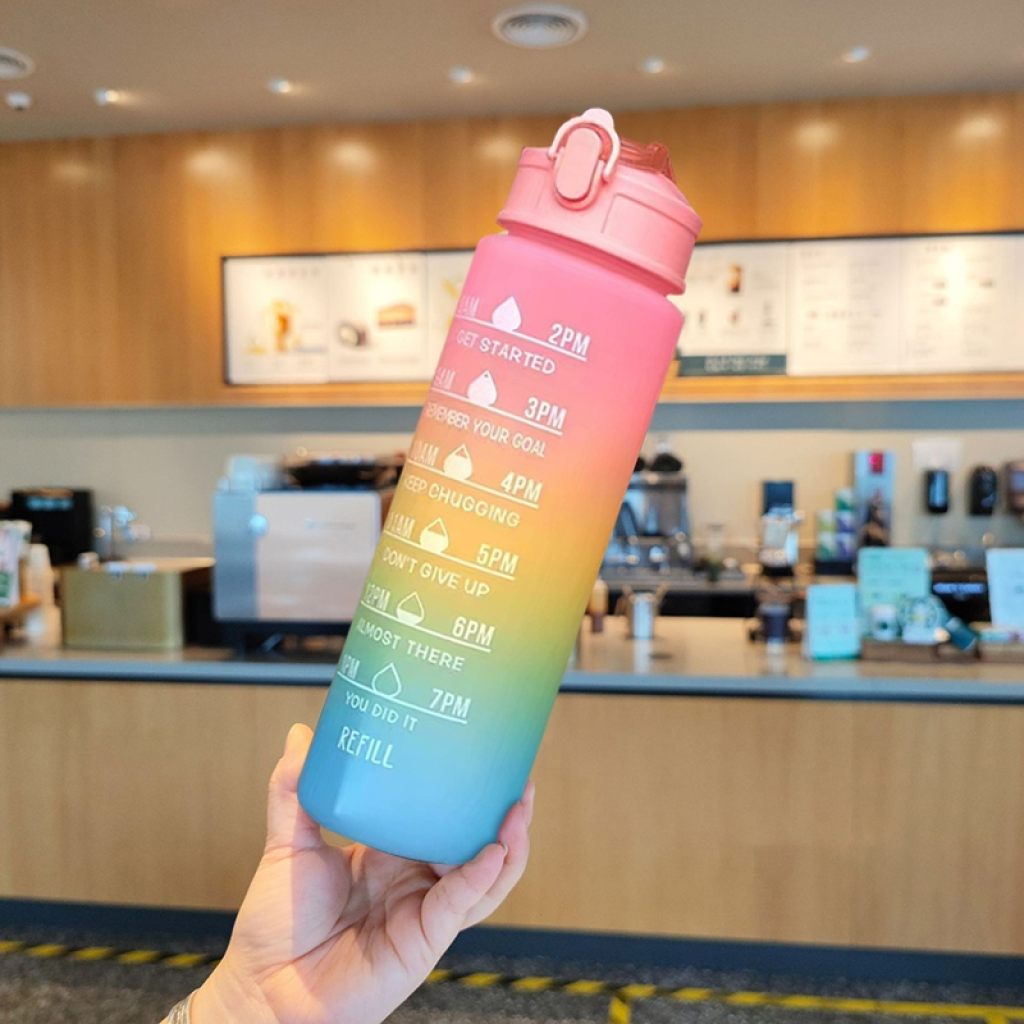 Motivational Time Marker Water Bottle – BPA-Free Triton Sipper with Straw