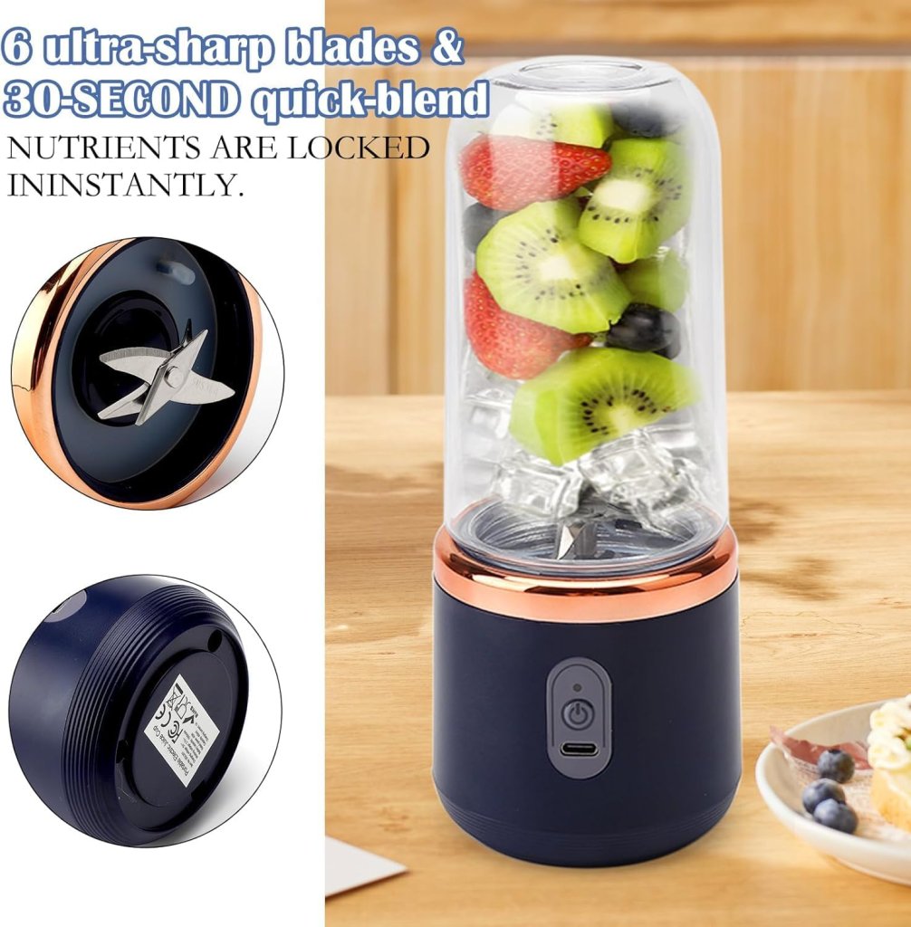 Small Portable Juicer – 6-Blade USB-C Rechargeable Blender