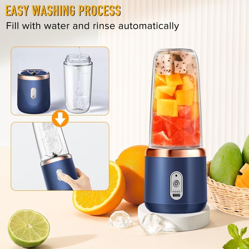 Small Portable Juicer – 6-Blade USB-C Rechargeable Blender