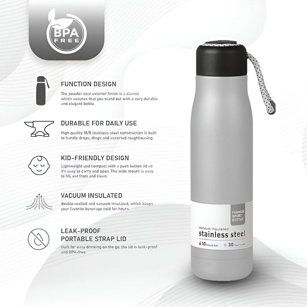 Stainless Steel Vacuum Insulated Water Bottle – 500ml Hot & Cold Flask