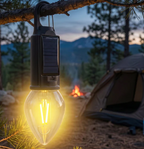 Solar & USB-C Rechargeable Camping Bulb – Vintage Filament LED Hanging Light