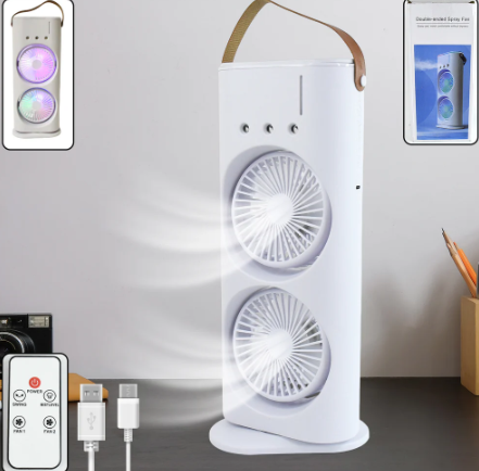 3-in-1 Humidifier Fan with Triple Spray Heads, Dual Motor & 120° Rotation