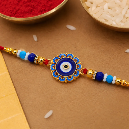Evil Eye Blue Beads Rakhi – Protective Raksha Bandhan Gift for Brother