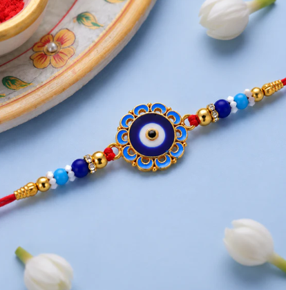 Evil Eye Blue Beads Rakhi – Protective Raksha Bandhan Gift for Brother