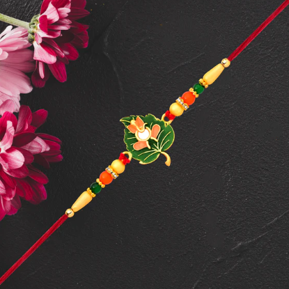Tulsi Leaf Spiritual Rakhi – Sacred Om Raksha Bandhan Gift for Brother