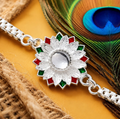 Silver Meenakari Floral Rakhi – Elegant Traditional Raksha Bandhan Gift for Brother