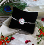 Silver Meenakari Floral Rakhi – Elegant Traditional Raksha Bandhan Gift for Brother