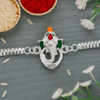 Ganesha Enamel Chain Rakhi – Devotional Raksha Bandhan Gift for Brother