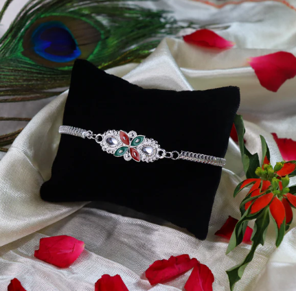 Floral Red Green Enamel Rakhi – Traditional Raksha Bandhan Gift for Brother