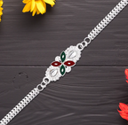 Floral Red Green Enamel Rakhi – Traditional Raksha Bandhan Gift for Brother