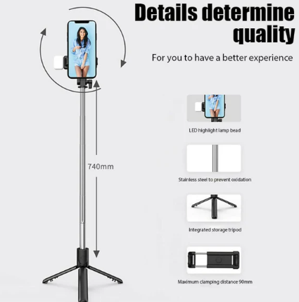 3-in-1 Selfie Stick Tripod with LED Fill Light & Bluetooth Remote