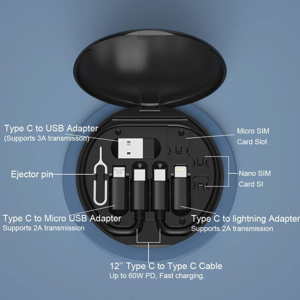 60W Fast Charging Travel Data Cable Set – 7-in-1 Charging Kit