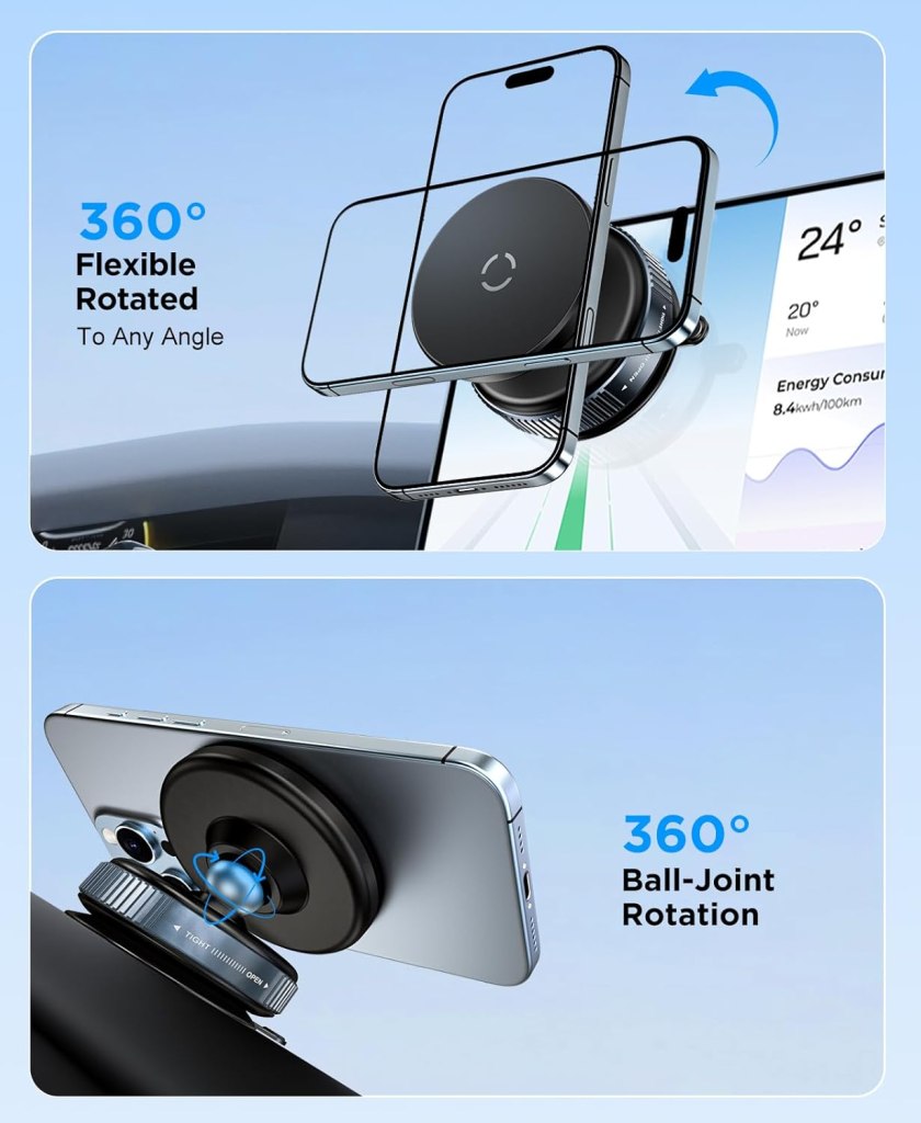 Vacuum Magnetic Car Phone Holder – 360° Rotating Mount