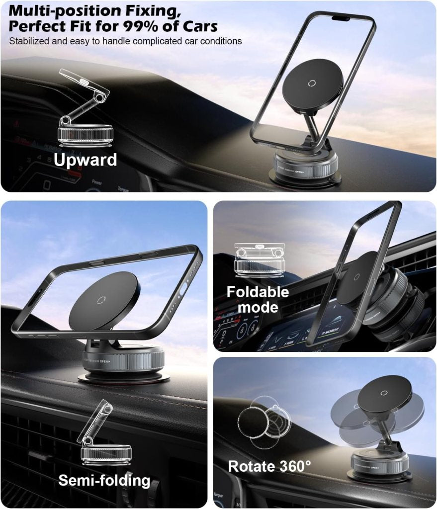 Vacuum Magnetic Car Phone Holder – 360° Rotating Mount