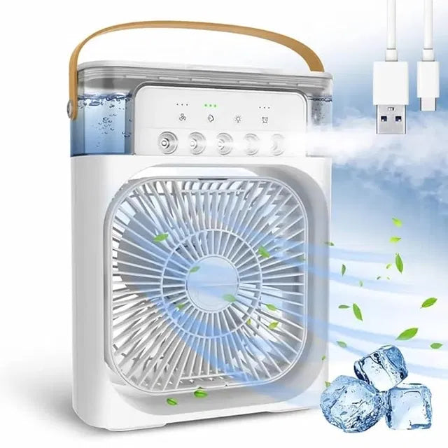 Portable Mini Air Cooler with 7-Colour LED Light | 3 Speeds & Spray Modes